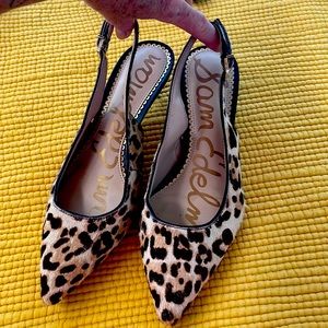 Sam Edelman leopard fur kitten mules